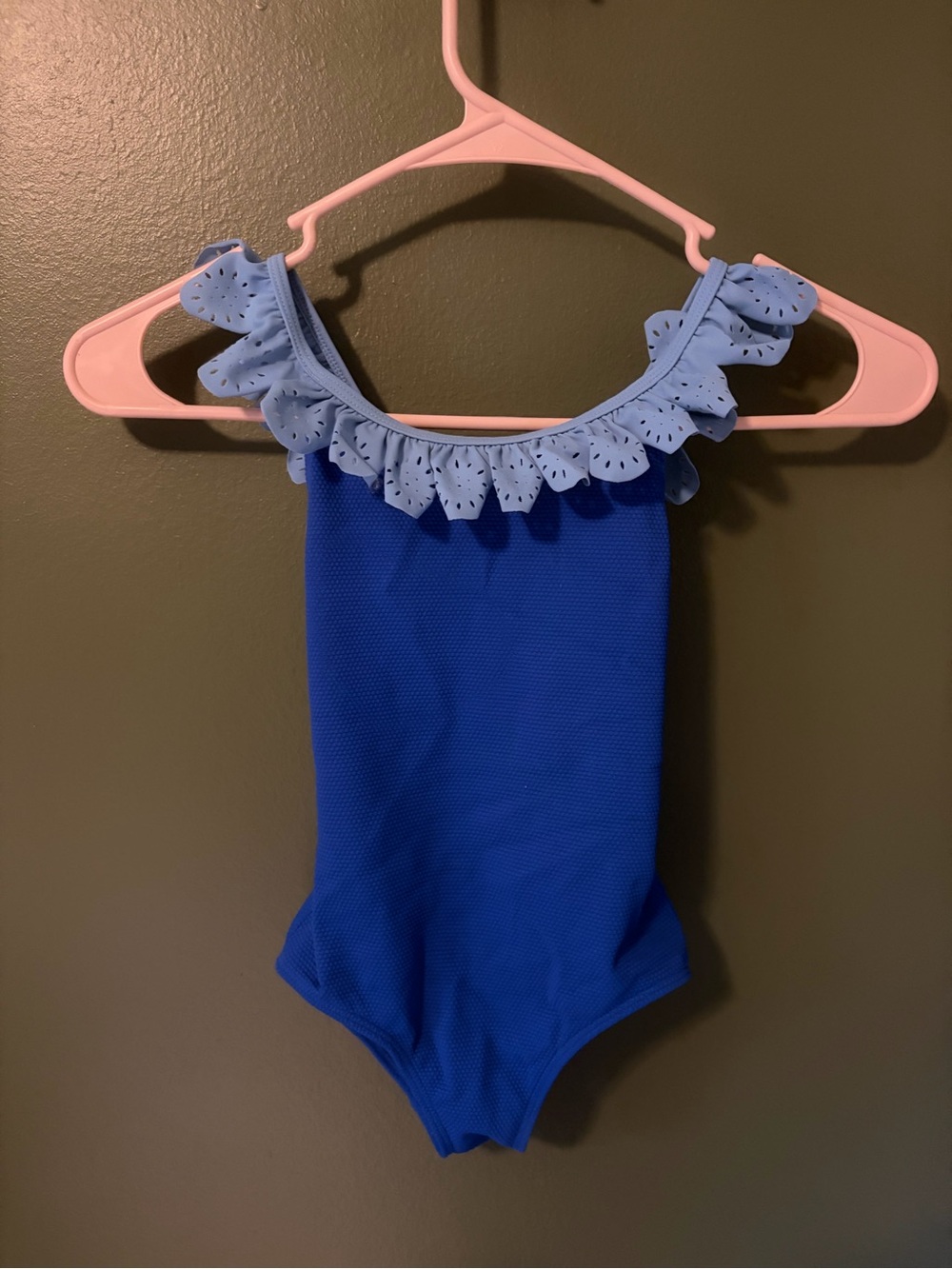 Boden Royal Blue One-Piece Swimsuit with Light Blue Eyelet Ruffle